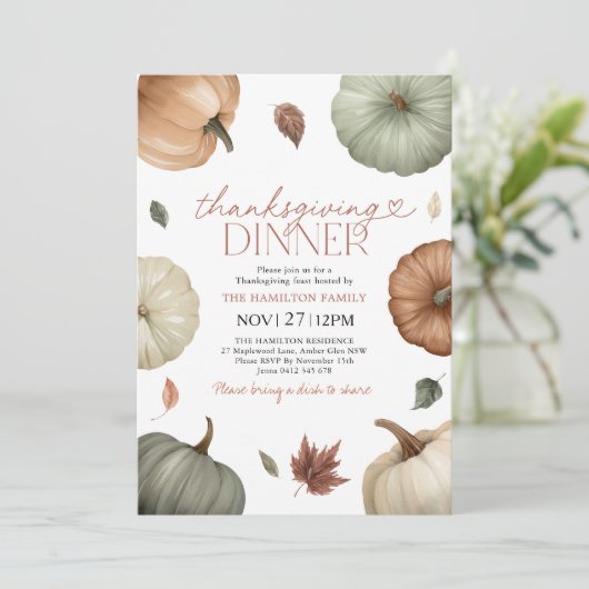 Rustic Thanksgiving Dinner Pumpkin Fall 招待状 (スタンド正面)