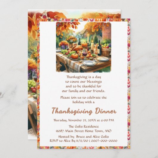 Rustic Thanksgiving Family Friends Dinner 招待状 (正面/裏面)