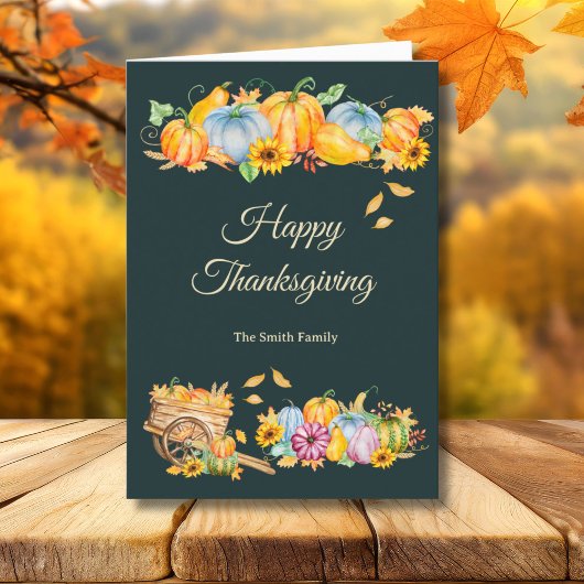 Rustic Thanksgiving Pumpkins Folded Holiday Card シーズンカード