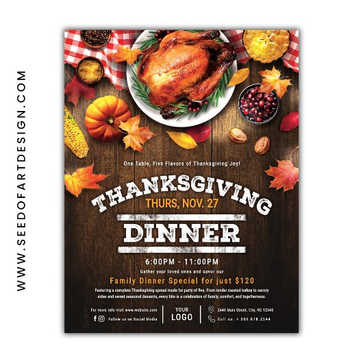 Rustic Thanksgiving Restaurant Dinner Special チラシ