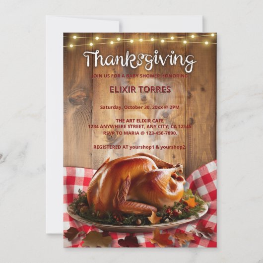 Rustic Thanksgiving Roasted Turkey Baby Shower 招待状 (正面)
