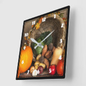 Rustic Thanksgiving Table Bountiful Harvest スクエア壁時計 (傾斜)