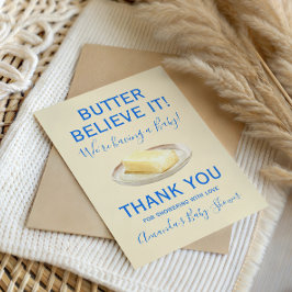 Rustic Theme Butter Yellow Blue Baby Shower  サンキューカード