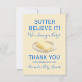 Rustic Theme Butter Yellow Blue Baby Shower  サンキューカード (正面)