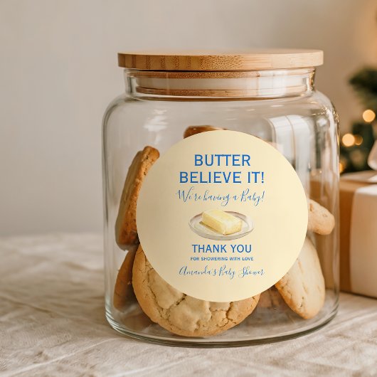 Rustic Theme Butter Yellow Blue Baby Shower  ラウンドシール