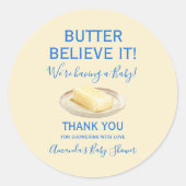 Rustic Theme Butter Yellow Blue Baby Shower  ラウンドシール (正面)