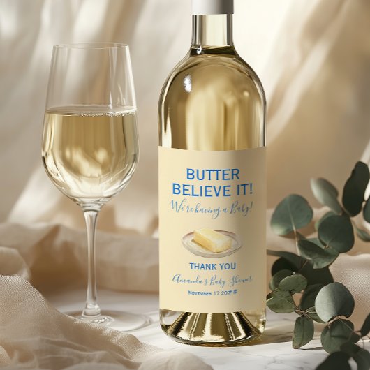 Rustic Theme Butter Yellow Blue Baby Shower  ワインラベル