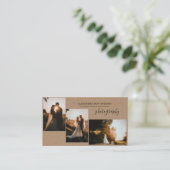 Rustic Three Photo Collage Wedding Photography 名刺 (スタンド正面)