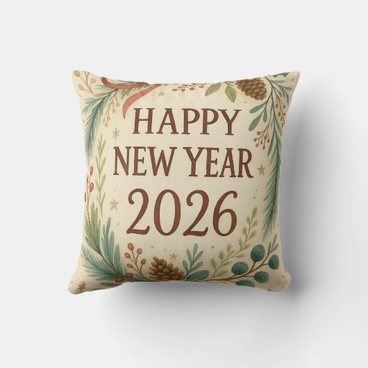 rustic throw pillow for happy new year 2026 クッション (裏面)