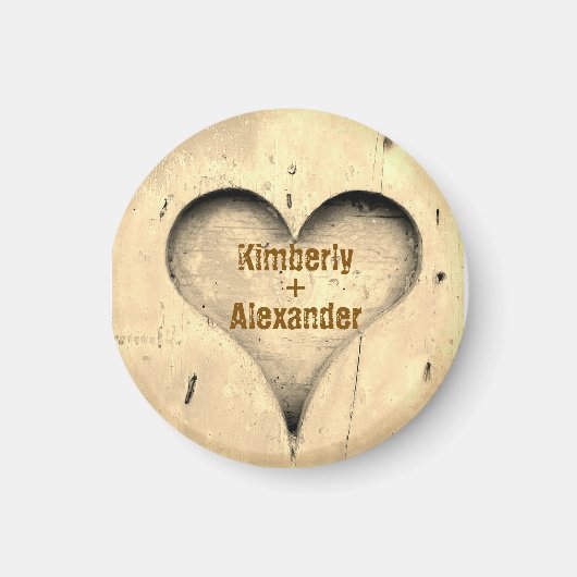 Rustic Tree and Heart Couple's Names Gift マグネット (正面)