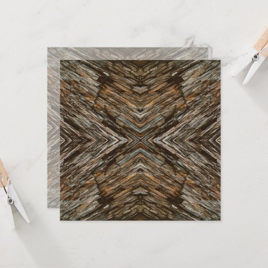 Rustic Tree Bark Photo Southwest Diamond Pattern カード (正面/裏面インサイチュ)