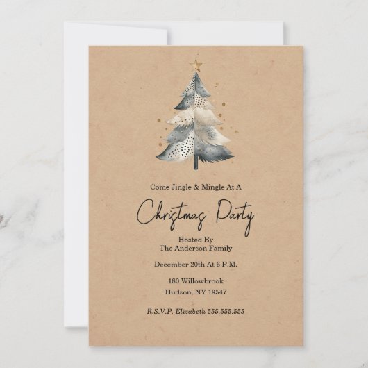 Rustic Tree Jingle and Mingle Christmas Invitation 招待状 (正面)