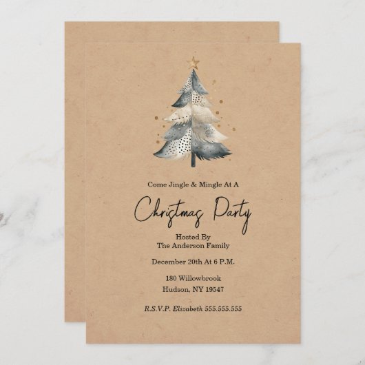 Rustic Tree Jingle and Mingle Christmas Invitation 招待状 (正面/裏面)