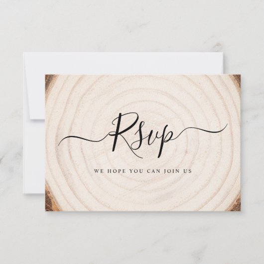 Rustic Tree Ring Wood Grain Wedding 出欠カード (正面)