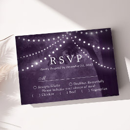 Rustic Tree String Lights 紫の結婚式RSVP 出欠カード