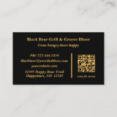 Rustic Tribal Southwestern Black Bear Restaurant  名刺 (裏面)