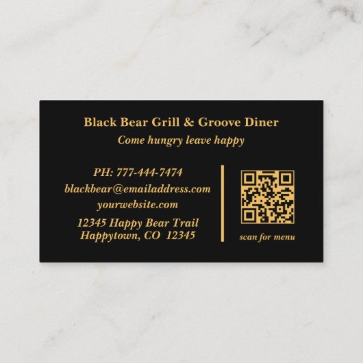 Rustic Tribal Southwestern Black Bear Restaurant 名刺 (裏面)