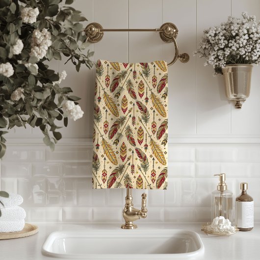 Rustic Tribal Towel Arrows and Feathers Design バスタオルセット