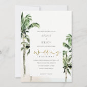 Rustic Tropical Beach Palm Trees Wedding Invite サンキューカード (正面)