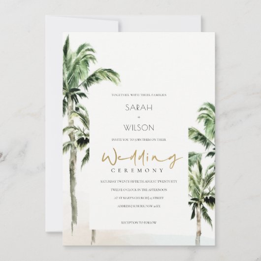 Rustic Tropical Beach Palm Trees Wedding Invite サンキューカード (正面)