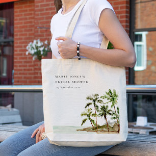 Rustic Tropical Palm Tree Beach Sand Bridal Shower トートバッグ