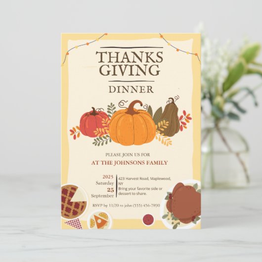Rustic Turkey Pumpkin Thanksgiving Dinner Fall  招待状 (スタンド正面)