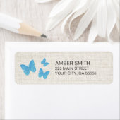 Rustic Turquoise Blue Butterfly Watercolor Linen ラベル (インサイチュ)