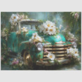Rustic Turquoise Floral Truck Decoupage 薄葉紙 (正面)
