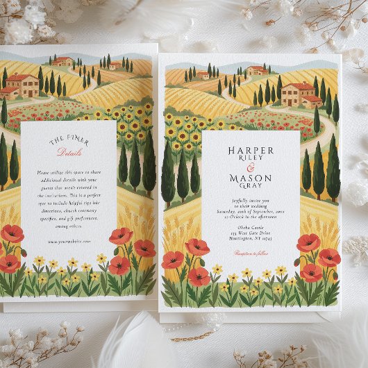 Rustic Tuscan Countryside Rolling Hills Wedding 招待状