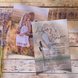 Rustic Twine Burlap Lavender Boho Photo Wedding 招待状