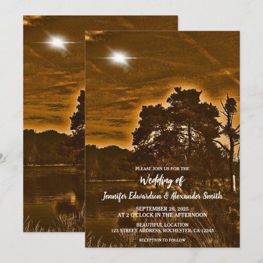 Rustic twinkle light country wedding invitation セーブザデート (正面/裏面)
