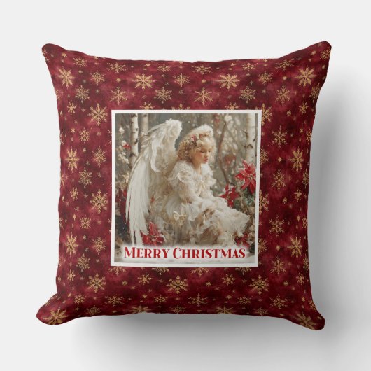 Rustic Victorian Angel Red Gold Holiday Christmas  クッション (正面)