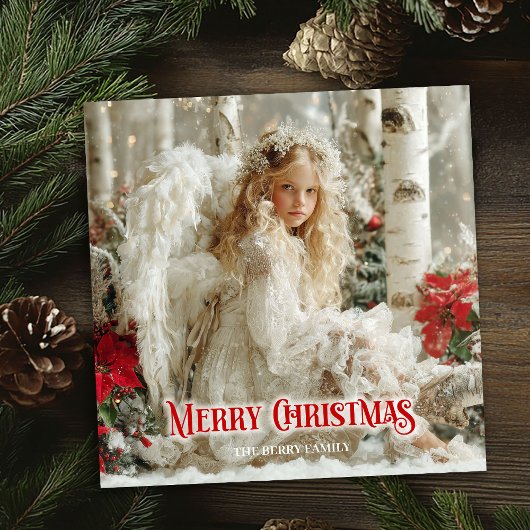 Rustic victorian angel red poinsettias seasonal   シーズンカード