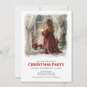 Rustic Victorian Little Girl Awaiting Santa Digita 招待状 (正面)