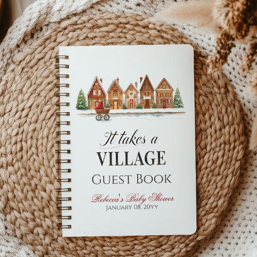 Rustic Village House Winter Baby Shower Guest Book ノートブック