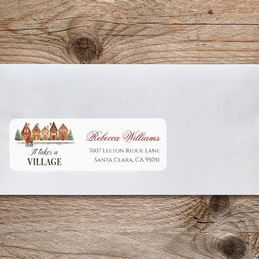 Rustic Village Houses Winter Baby Shower Address ラベル