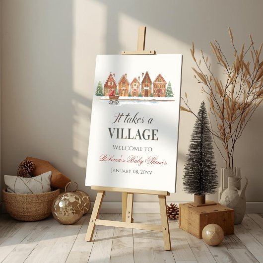 Rustic Village Houses Winter Baby Shower Welcome ポスター