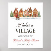 Rustic Village Houses Winter Baby Shower Welcome ポスター (正面)