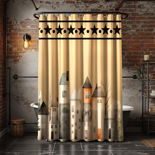 Rustic Village Shower Curtain – Country Cottage シャワーカーテン