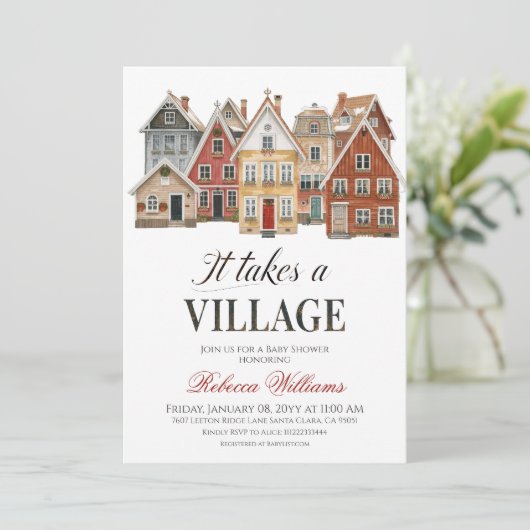 Rustic Village Winter Christmas Baby Shower 招待状 (スタンド正面)