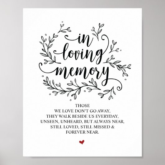 Rustic Vines Wedding In L oving Memory Sign ポスター (正面)