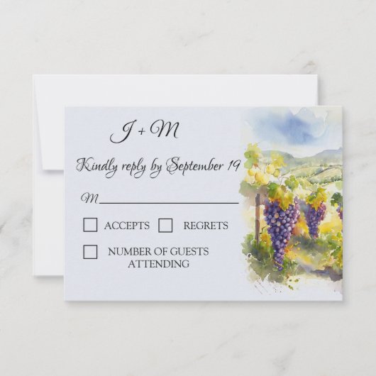 Rustic Vineyard Watercolor Grapes Lemons RSVP (正面)