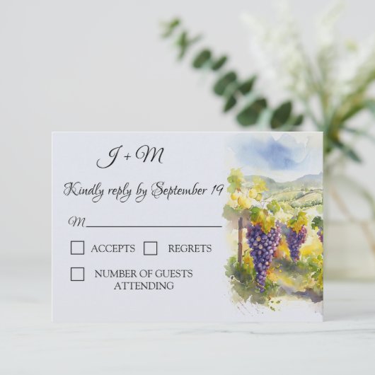Rustic Vineyard Watercolor Grapes Lemons RSVP (スタンド正面)