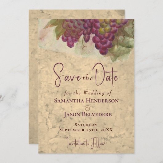 Rustic Vineyard Watercolor Wedding Save the Date (正面/裏面)