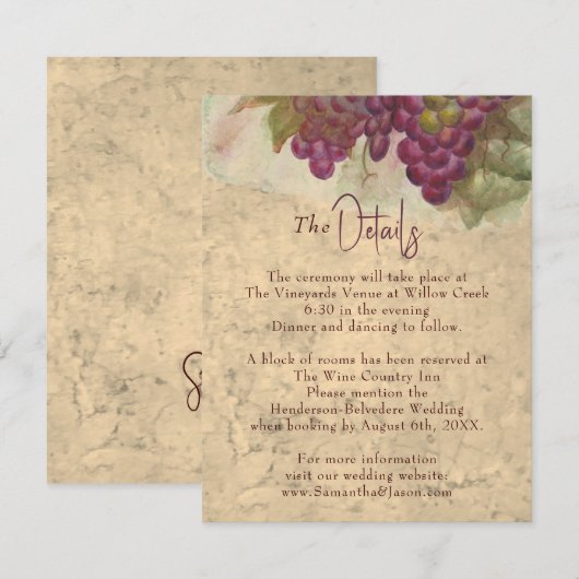 Rustic Vineyard Wedding Details Enclosure Card エンクロージャーカード (正面/裏面)