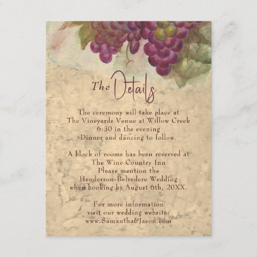 Rustic Vineyard Wedding Details Enclosure Card エンクロージャーカード (正面)