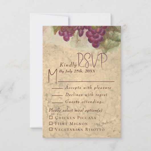 Rustic Vineyard Wedding Meal Choice RSVP (正面)