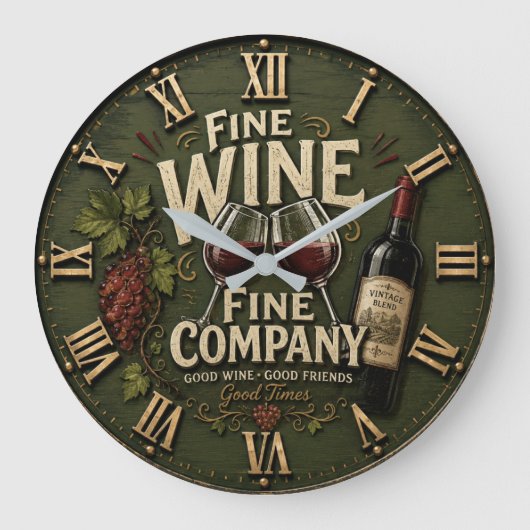 Rustic Vineyard Wine Lover ラージ壁時計 (正面)