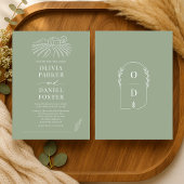Rustic Vineyard Winery Sage Green Line Art Wedding 招待状