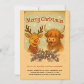 Rustic Vintage Animal Christmas Party 招待状 (正面)